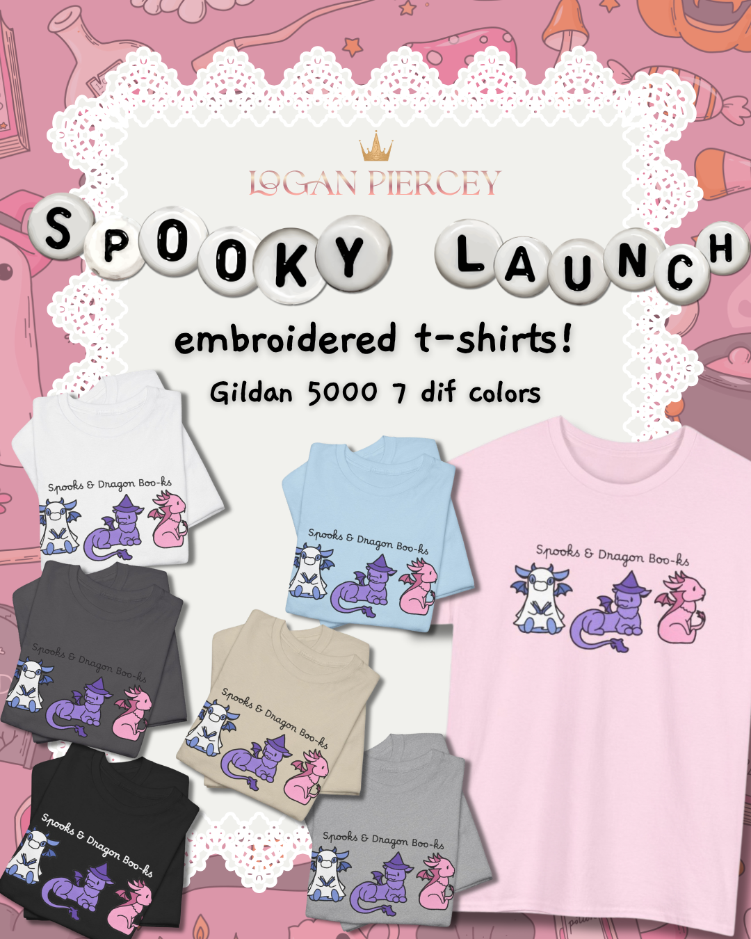 Spooks & Dragon Boo-ks Embroidered T-shirt