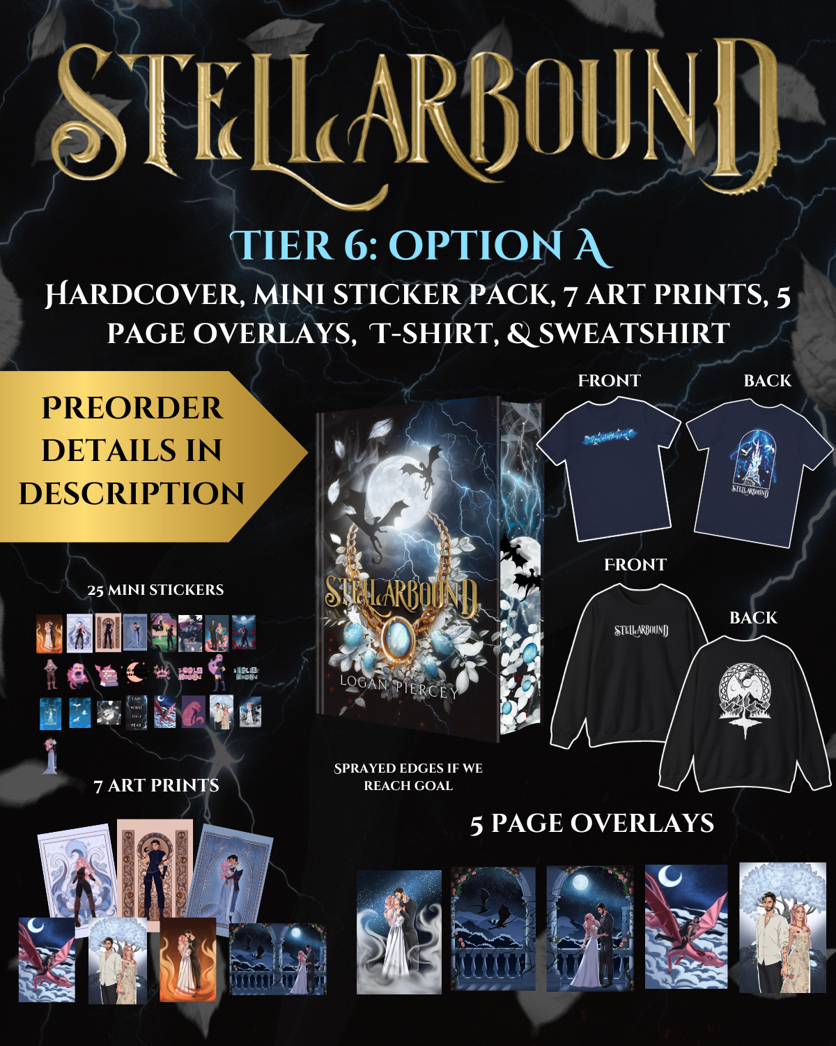 Tier 6 (PREORDER): Stellarbound, 25 Mini Stickers, 7 Art Prints, 5 Page Overlays, T-Shirt, & Sweatshirt