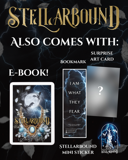 Tier 5 (PREORDER): Stellarbound, 25 Mini Stickers, 7 Art Prints, 5 Page Overlays, & T-Shirt