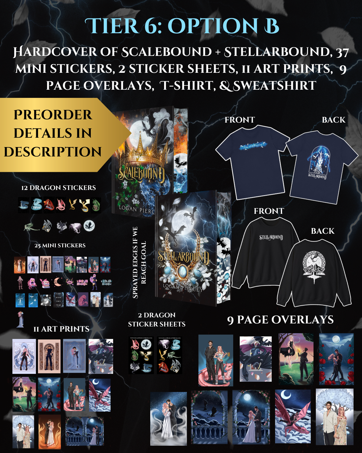 Tier 6B (PREORDER) - Stellarbound & Scalebound, Sweatshirt, T-Shirt, 9 Page Overlays, 11 Art Prints, 25 Mini Sticker Bundle, 12 Dragon Stickers, 2 Dragon Sticker Sheets